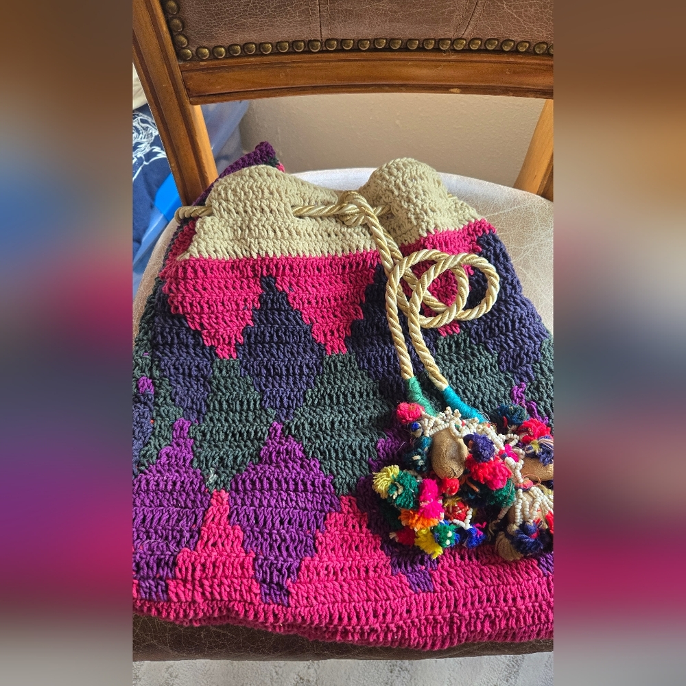 NEW Large Colorful Crocheted Bag